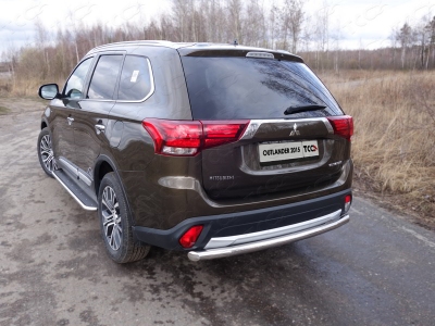 Защита заднего бампера длинная 60 мм ТСС для Mitsubishi Outlander 2015-2018