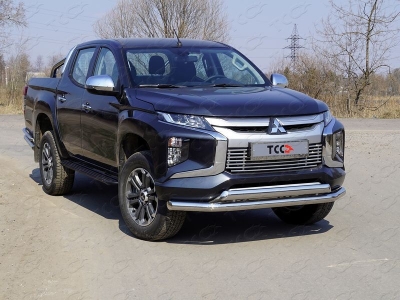 Защита передняя двойная 76-75 мм ТСС для Mitsubishi L200 2019-2021