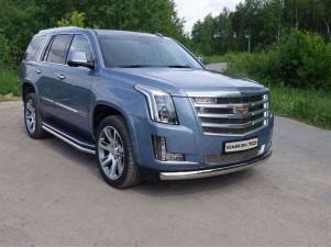 Защита передняя овальная 75х42 мм для Cadillac Escalade № CADESC15-03